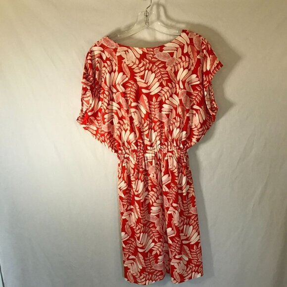 West Loop Dress Gathered Elastic Waist Raglan Sleeve FOrange Floral Size Medium - Picture 9 of 13